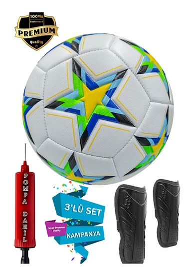 Şampiyonlar Ligi Futbol Topu Dizlik Ve Pompa İ 3'lü Set Sert... Sarı - Yeşil