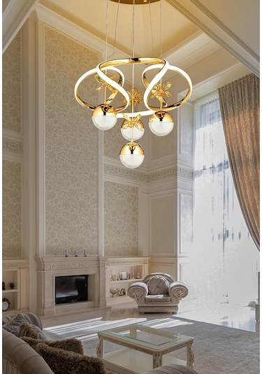 Burenze Modern Sarkıt Power Led Avize Kelebekli Gold Sarı Ledli Avize -burenze411 Gold Sarı