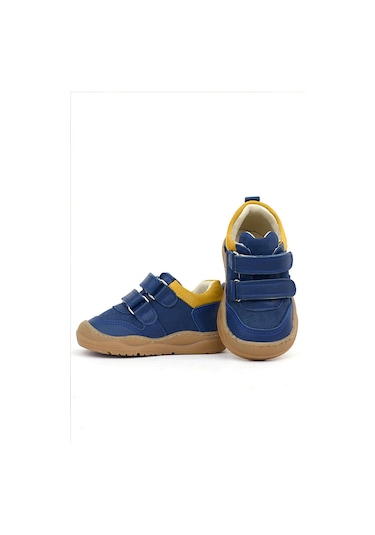 Rakerplus Schaggy Hakiki Deri Lacivert Sarı Bebek Spor Ayakkabı Lacivert