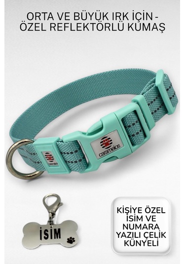 Caramelos Reflektörlü Köpek Tasması, Kişiye Özel Köpek Tasması. Büyük Ive Orta Irk Köpek Tasması Sy Mavi