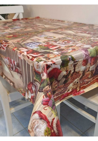 Yeni Yıl Desenli Elyaflı Pvc Masa Örtüsü Silinebilir Ve Su Geçirmez Muşamba Dkrm29c Kahverengi