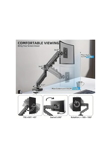 Honeybeeshop Tek Ekran Beyaz 33-81 Cm Döner Kol Monitör Standı Vesa 75x75/100x100 C-clamp Taban