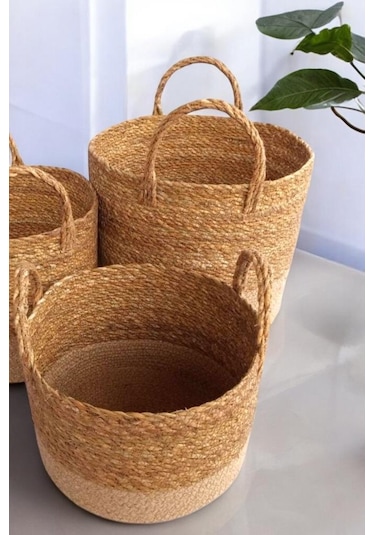 Digithome Hasır 3 Lü Düzenleyici Dekoratif Kulplu Sepet Organizer Pnl-ph38 C-1-1-100