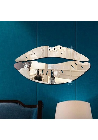 Ruicoo Gümüş 3d Dudak Yansıtır Duvar Sticker İki Set - Modern Dekor, Kolay Uygulama, Dayanıklı Ps Malzeme Gümüş