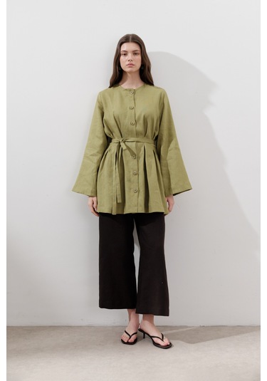 Keten Pensli Tunik Elma Yeşili Elma Yeşili