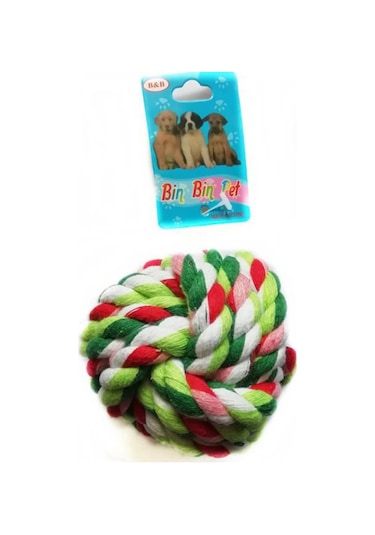 Bin Bin Pet Düğümlü Diş İpi Top Köpek Oyuncağı 7.5 CM