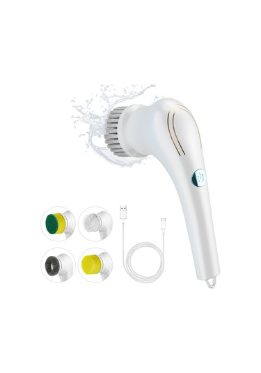 Mufunye 5 Fırça Başlıklı Şarjlı Çok Amaçlı Elektrikli Temizleme Cihazı - Yer, Banyo, Mutfak, Fayans Ve Küvet İçin Beyaz