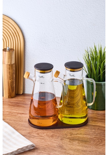 Gael Wood 2'li Akasya Kapaklı Ve Standlı Cam Yağdanlık-sirkelik 900 Ml Seffaf Şeffaf