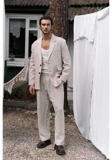 Bohemai Carlo Naturel Keten Erkek Blazer Naturel