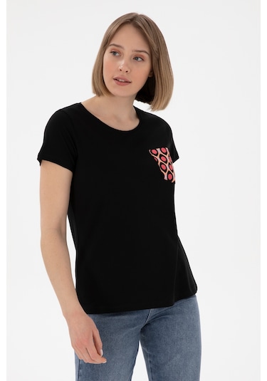 U.S. Polo Assn. Kadın Siyah Bisiklet Yaka Tişört 50305832-VR046