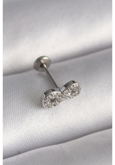 Bfs 316l Çelik Gümüş Renk Zirkon Taşlı Sonsuzluk Model Tragus Piercing Çok Renkli