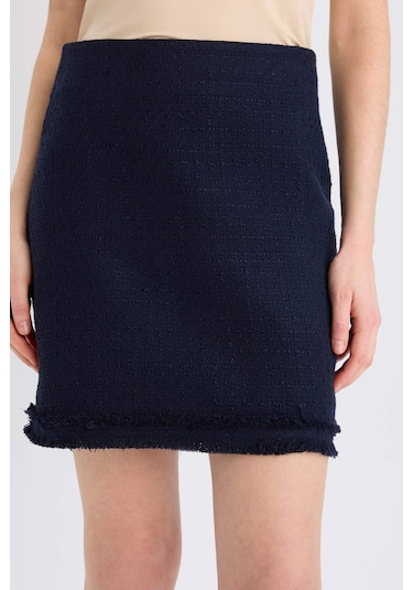 DeFacto 	A Kesim Yüksek Bel Basic Düz Tweed Mini Etek D2870AX25SPNV28 Lacivert