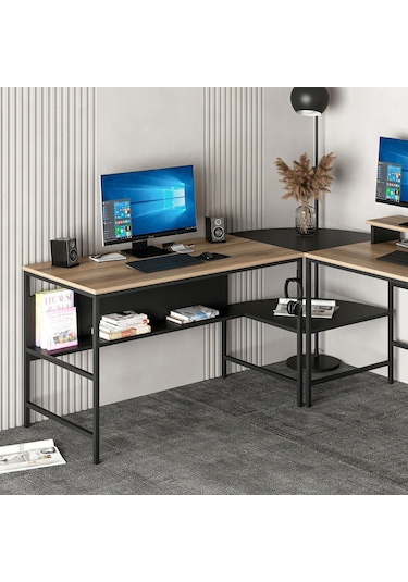 Minarmobilya Minar Greta L Köşe Çalışma Masası - Dore/Siyah Ceviz