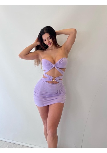 Lila Sandy Kumaş Straplez Toka Detaylı Elb Lila