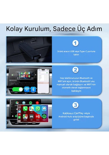 Mini 5 Pro Kablosuz Araç Adaptörü 2in1 Carplay & Android Auto