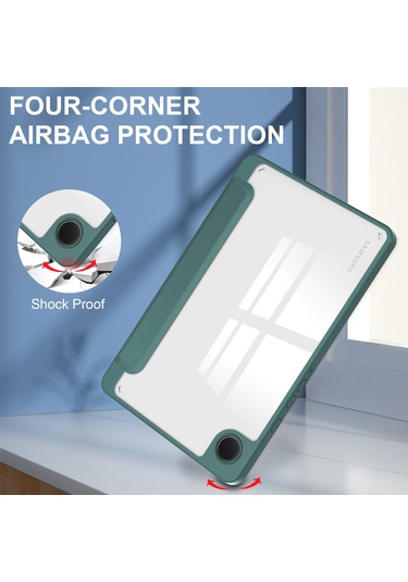Youtek Samsung Galaxy Tab A9 8.7" Kılıf - A9 Plus 11" Uyumlu, Kalem Bölmeli, Uyandırma Fonksiyonlu, Üç Katlı Şeffaf Koruyucu Kılıf Koyu Yeşil