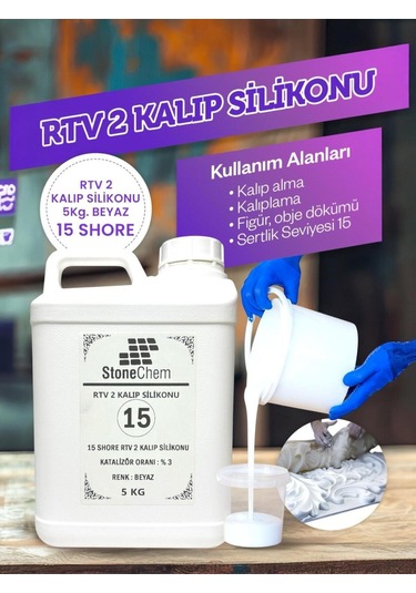 Yüksek Kalite 1. Sınıf Rtv 2 Kalıp Silikonu 15 Kg Beyaz 5 Shore 5 KG