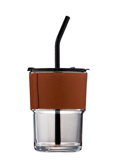 Fosenze İki Katlı Cam Kupa, Sıcak/soğuk İçecekler İçin, Toz Koruyucu Kapak Ve Cam Pipetli, 400 Ml