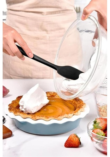 Kaşık Spatula, Isıya Dayanıklı Yanmaz Yapışmaz Tek Parça Silikon Kaşık Spatula 27cm Siyah Siyah