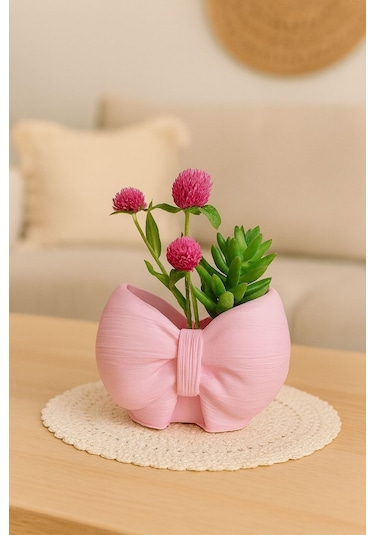 Fiyonk Desenli Dekoratif Kap - Pembe