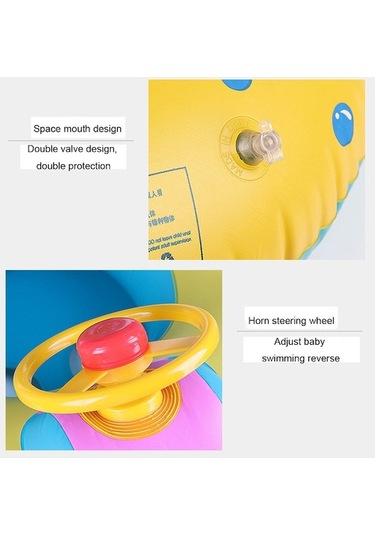 Qingmipy Bebek İçin Güneşlikli Yüzme Simidi - Döner Direksiyonlu, 0-3 Yaş Güvenli Yüzme Oyuncağı Sarı - Mavi