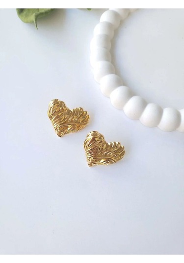 Çelik Gold Fashion Kalp Kadın Küpe Sevgililer Günü Hediyesi Altın