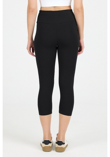 Malabadi Kadın Siyah Penye Modal Yüksek Bel Spor Kapri Tayt 1909 SiYAH