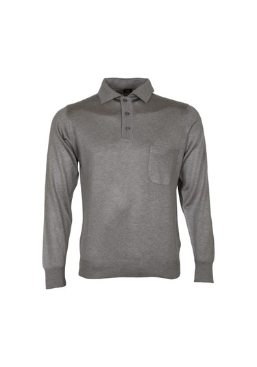 Erkek Açık Gri Kazak Polo Yaka Yünlü Klasik Normal Kesim Rar00816