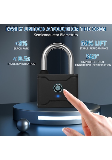Hallow-t1006d Akıllı Parmak İzi Asma Kilit Şarj Edilebilir,siyah