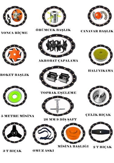 Eisenn German Waldkraft-15 9500 Pro Yan Tırpan + Akrobat Çapalama + Toprak Eşeleme 15 Parça Full Set