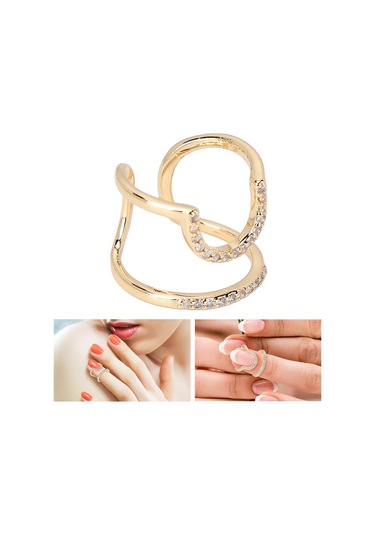 Lemestar Kadınlar İçin Ayarlanabilir Tırnak Yüzükü, Elektroplated Bakır Malzeme, Sağlıklı Ve Şık Manikür Aksesuarı, Günlük Ve Özel Etkinlikler İçin Gold