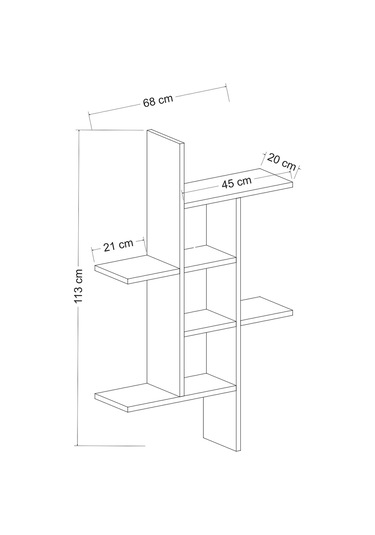 Madagaskar Duvar Rafı Asimetrik Tasarım, Duvara Monte Dekoratif Kitaplık Antrasit