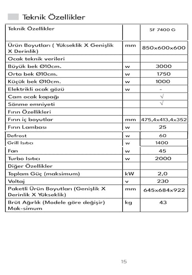 Vestel SF 7400 G 66 LT Turbo Ocaklı Solo Fırın