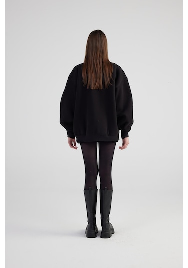 Holly Lolly Oversize Çıkarılabilir Gül Detaylı Astarlı Alexa Bomber Ceket Siyah