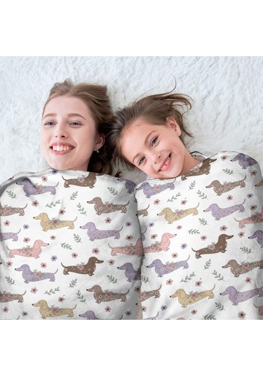 Dachshund Desenli Yuvarlak Polar Battaniye, Yumuşak & Hafif, 60 İnç-a6 Dachshund Floral White