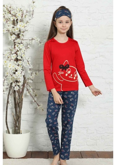 Alimer Kız Çocuk Bisiklet Yaka Uzun Kollu Pijama Takım Edy5157Uy