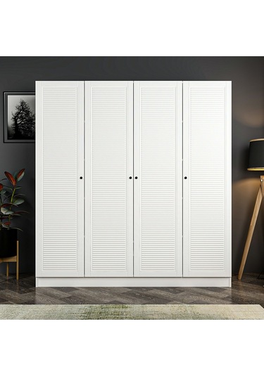 Minar Kale 4 Mebran Panjur Kapaklı 2 Çekmeceli Dolap Beyaz/beyaz 190cm Beyaz