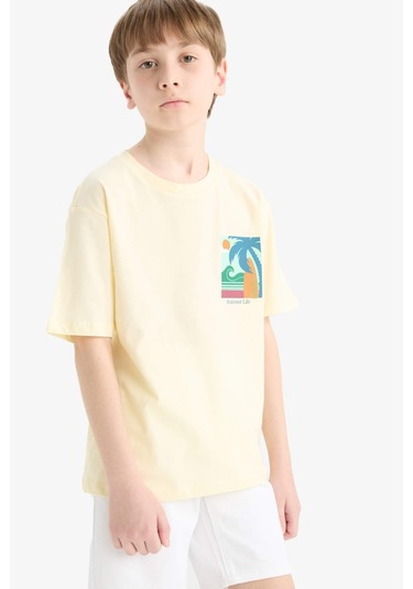 DeFacto Erkek Çocuk Bisiklet Yaka Baskılı Kısa Kollu Tişört E4162A825SMYL514