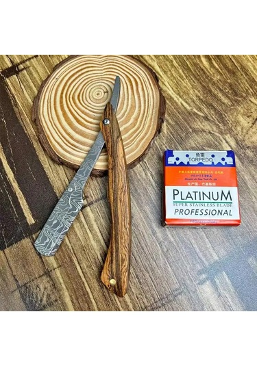 Tan Ahşap Saplı Bıçak Tıraş Jilet Profesyonel Berber Tıraş Makinesi Kaş Jilet 1 Razor Mkt