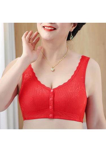Kırmızı Ön Toka Orta Yaşlı Ve Yaşlı İç Giyim Kadın Straplez Yelek Stil Kırmızı Dantel Büyük Sütyen Kırmızı