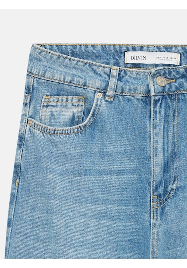 Dilvin 72286 %100 Pamuk Dökümlü Wide Leg Jean-mavi Mavi