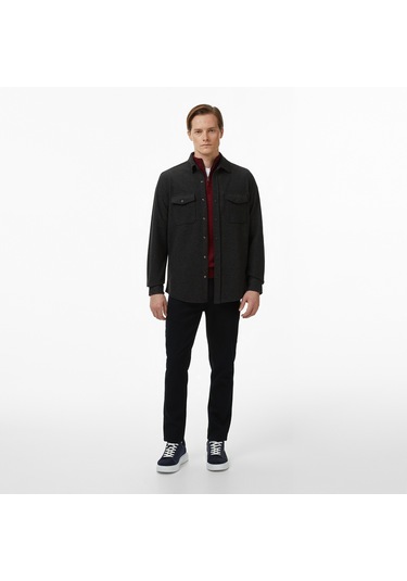 Nautica Erkek Siyah Classic Fit Gömlek Düz W57412t Gri