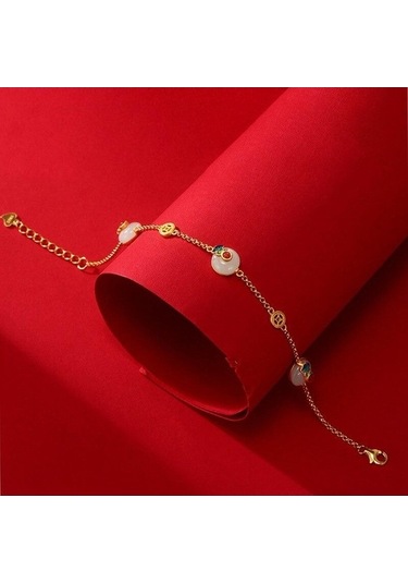 Flybuy 14 Ayar Altın Yeşim Taşı Charm Bilezikler & Amp Bileklik Kadınlar İçin Düğün, Parti, Doğum Günü Takı Sarı Altın