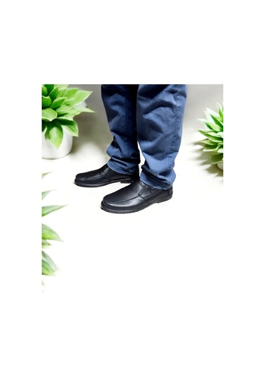 Deri Bağcıksız Makosen Günlük İş Ayakkabısı-1k Siyah