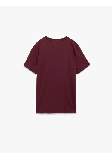 Koton Regular Fit Kısa Kollu Bisiklet Yaka Pamuklu Baskılı Tişört Bordo 6wam10094hk Bordo