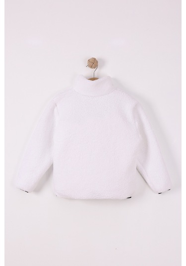 Monox Çocuk Lastik Manşetli Fermuarlı Unisex Kuzu Wellsoft Peluş Ceket Beyaz