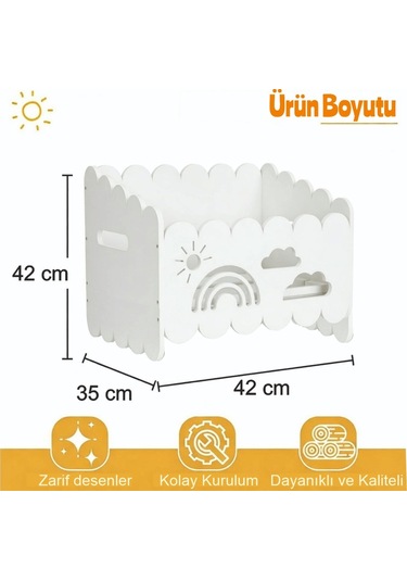 Montessori Ahşap Oyuncak Ve Kitap Saklama Kutusu Beyaz