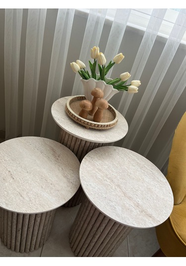 Most Trio Bohem 3'lü Mdf Zigon Sehpa Traverten