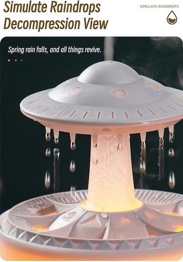 Ufo Su Damlası Aromaterapi Nemlendirici Masaüstü Uzaktan Kumandalı Difüzör, Fiş: Ab Fiş Beyaz