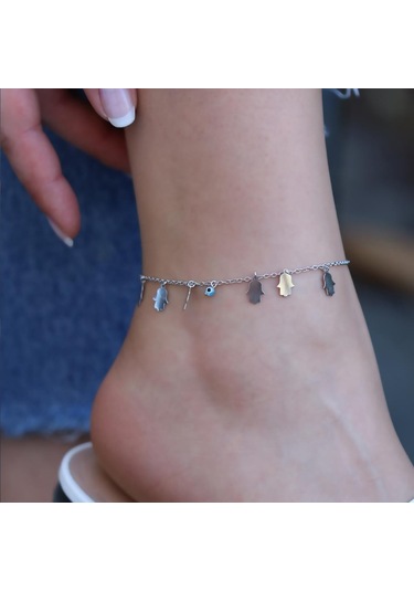 Fatma Ana Eli Figürlü Nazar Boncuklu Gümüş Halhal Gümüş